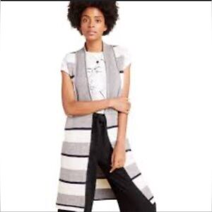 Anthropologie Size XS Blue Gray Pencey Longline Striped Knit Cardigan Vest